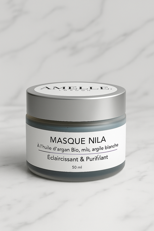 Masque nila éclaircissant & purifiant – À l’huile d’argan bio, miel & argile blanche – Tous types de peaux- 50ml